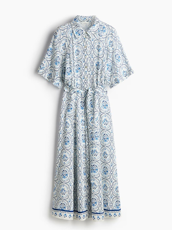 H&M Dresses & Skirts - H&M White and Blue Printed Midi Dress